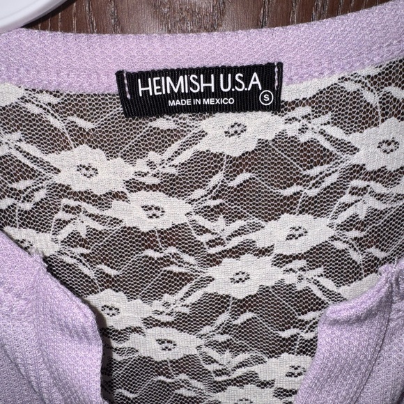 HEIMISH U.S.A. Lavender Lace Knit Split Neck Short Sleeve Blouse Size S - Picture 2 of 3